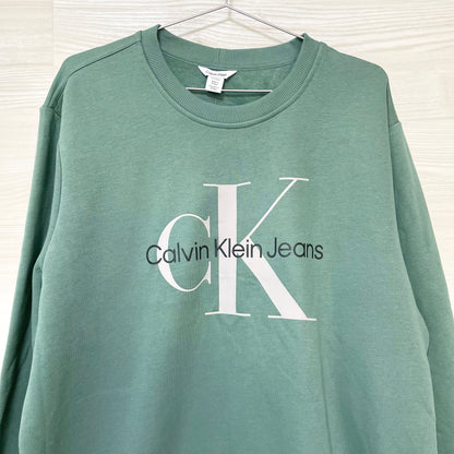 Calvin Klein カルバンクライン トレーナー XL 裏起毛 長袖 CK ブランド ロゴ プリント メンズ 緑 グリーン