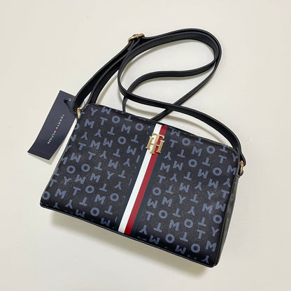TOMMY HILFIGER トミーヒルフィガー ショルダーバッグ 斜め掛け ミニバッグ レディース トリコロール 総柄 ネイビー