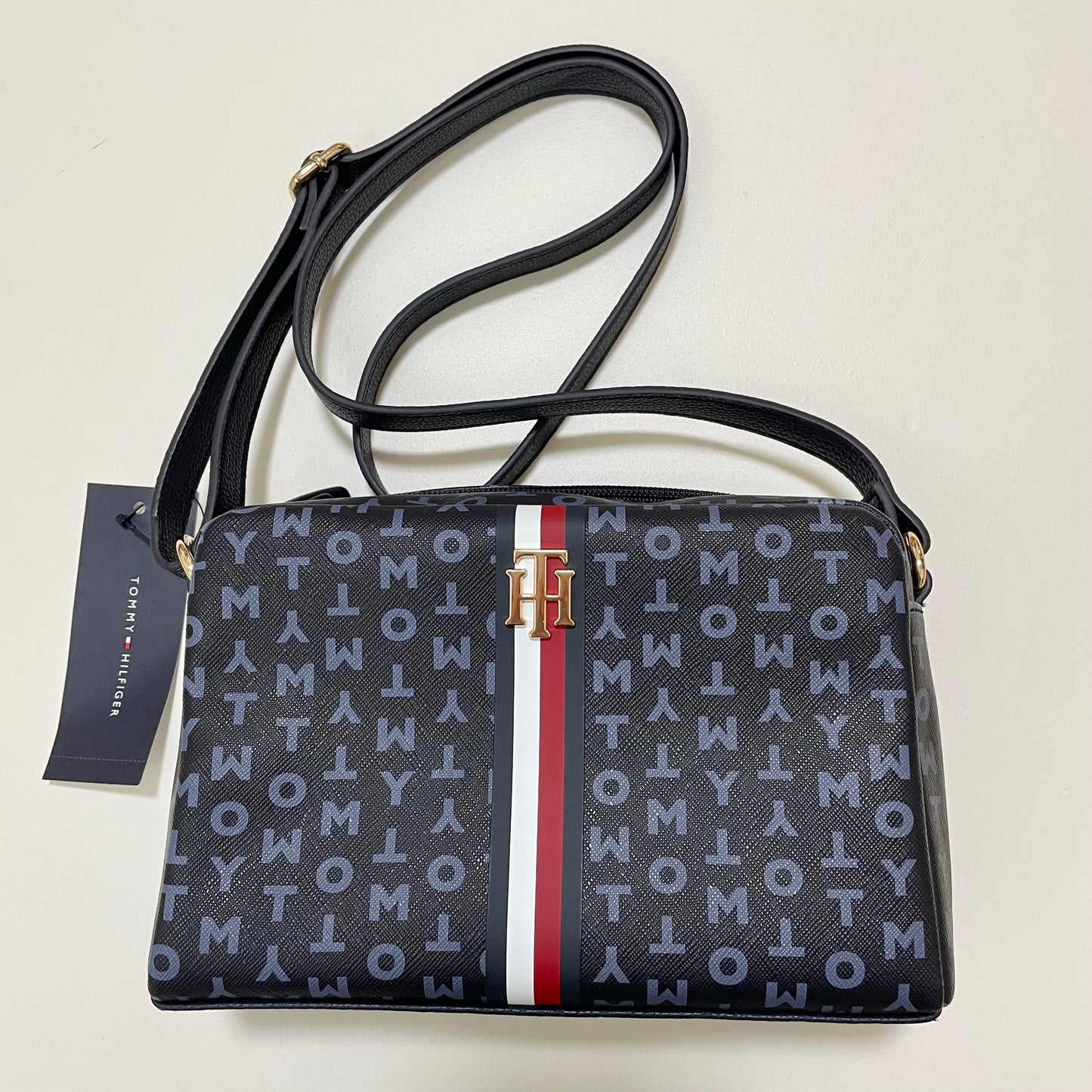 TOMMY HILFIGER トミーヒルフィガー ショルダーバッグ 斜め掛け ミニバッグ レディース トリコロール 総柄 ネイビー