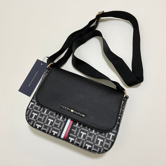 TOMMY HILFIGER トミーヒルフィガー ショルダーバッグ 斜め掛け ミニバッグ レディース 総柄 ロゴ 黒 ブラック