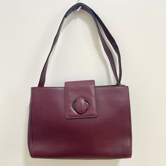 Cartier カルティエ ショルダーバッグ ターンロック マストライン 斜め掛け レザー レディース 美品 ボルドー 中古