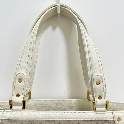 MCM エムシーエム ハンドバッグ 総柄 レディース ロゴ 白 ホワイト ベージュ 美品 中古