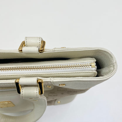 MCM エムシーエム ハンドバッグ 総柄 レディース ロゴ 白 ホワイト ベージュ 美品 中古