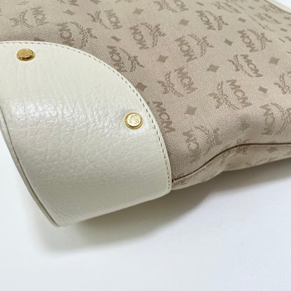 MCM エムシーエム ハンドバッグ 総柄 レディース ロゴ 白 ホワイト ベージュ 美品 中古