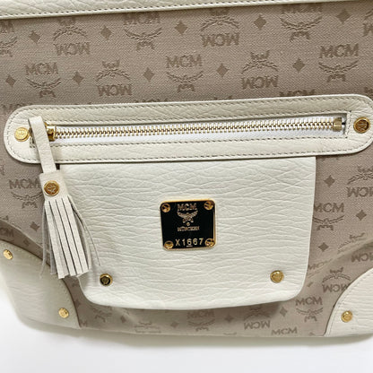 MCM エムシーエム ハンドバッグ 総柄 レディース ロゴ 白 ホワイト ベージュ 美品 中古