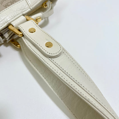 MCM エムシーエム ハンドバッグ 総柄 レディース ロゴ 白 ホワイト ベージュ 美品 中古