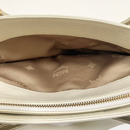 MCM エムシーエム ハンドバッグ 総柄 レディース ロゴ 白 ホワイト ベージュ 美品 中古