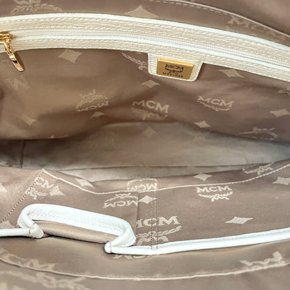 MCM エムシーエム ハンドバッグ 総柄 レディース ロゴ 白 ホワイト ベージュ 美品 中古