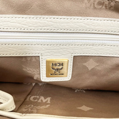 MCM エムシーエム ハンドバッグ 総柄 レディース ロゴ 白 ホワイト ベージュ 美品 中古