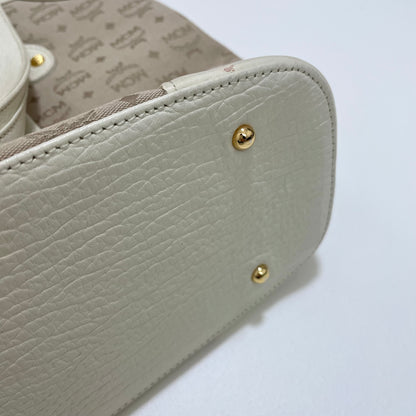 MCM エムシーエム ハンドバッグ 総柄 レディース ロゴ 白 ホワイト ベージュ 美品 中古