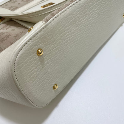 MCM エムシーエム ハンドバッグ 総柄 レディース ロゴ 白 ホワイト ベージュ 美品 中古