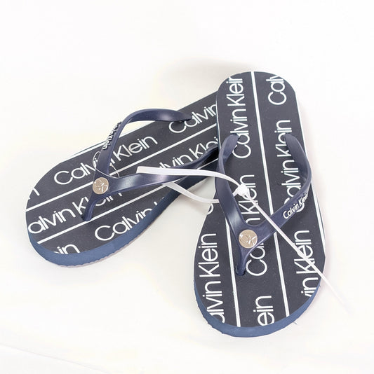 Calvin Klein サンダル ブルー ビーチ フラット メタルロゴ 24㎝