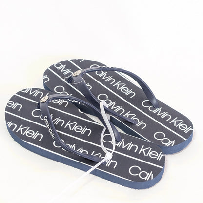 Calvin Klein サンダル ブルー ビーチ フラット メタルロゴ 24㎝