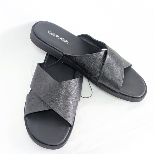 Calvin Klein サンダルスリップオン 27㎝ フェイクレザー 黒