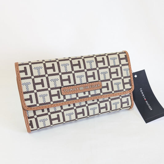 Tommy Hilfiger 長財布 おしゃれ 人気 ロゴ ブラウン TH柄