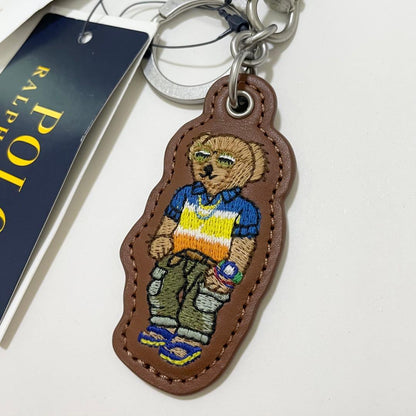 ポロラルフローレン キーホルダー ポロベア 熊 刺繍 レザー キーリング 茶